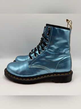 Dr Martens 25279 Blue Metallic Patent Boots Womens Size 6 EU 37
